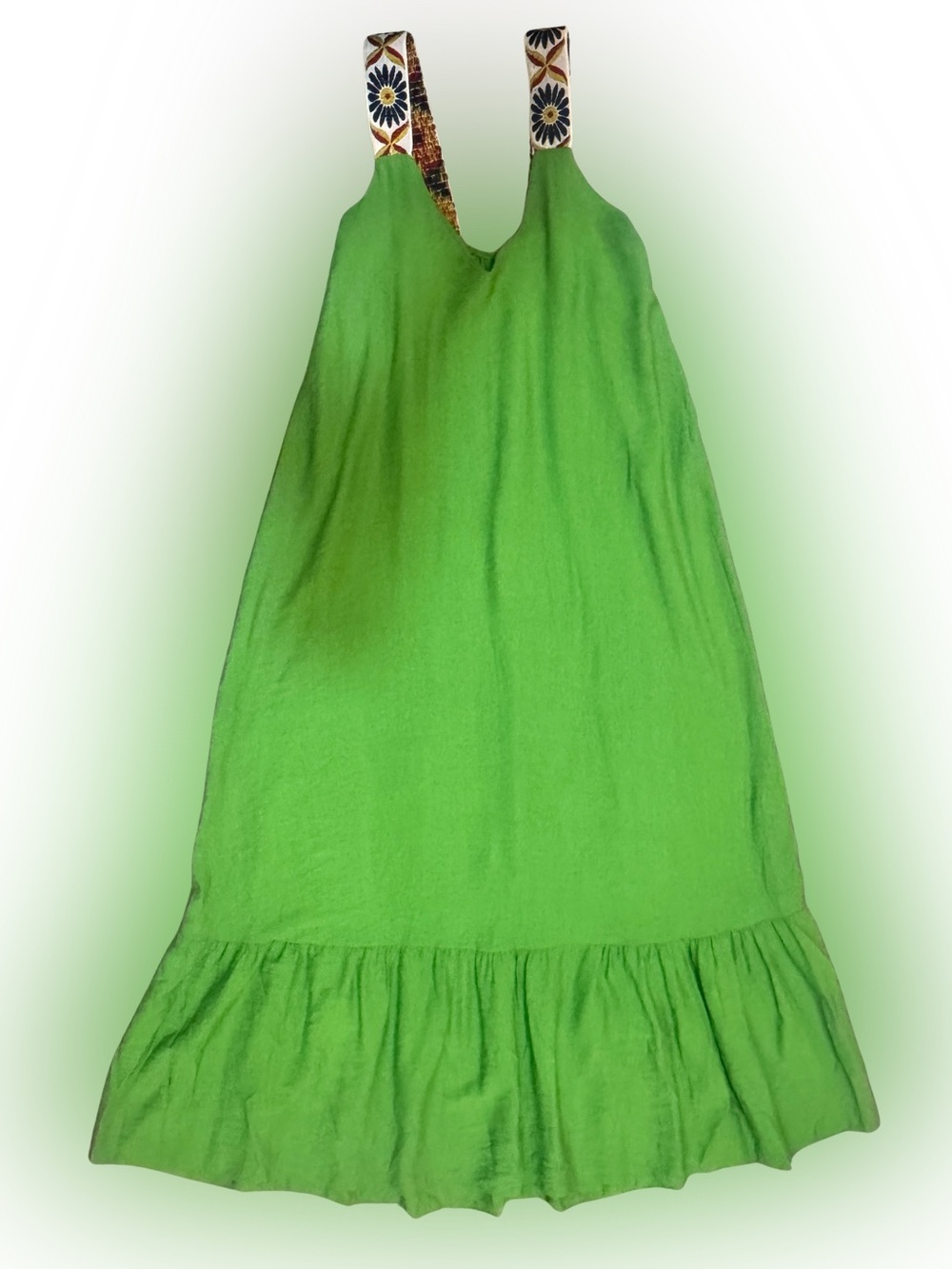 Red Apple Lime Green Maxi Dress with Embroidered Straps Made in Italy